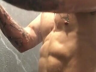 tattoo hunk shower