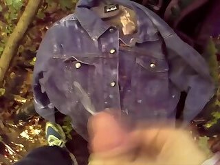 Wet Cumshot on Denim Jacket